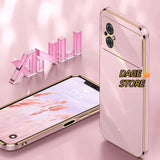a phone with a pink background and a gold case