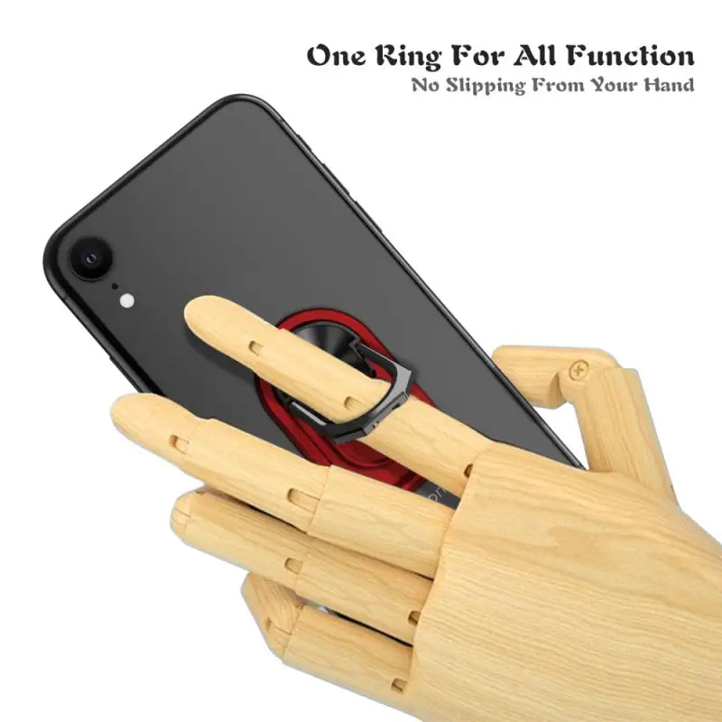 a wooden phone holder with a phone in it