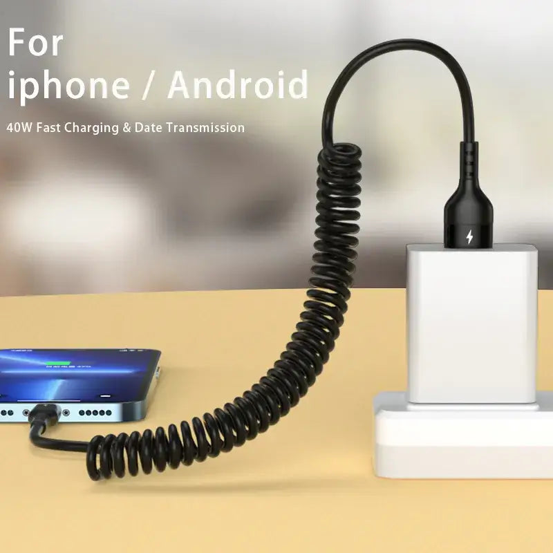 a phone charging station with a phone and a charger