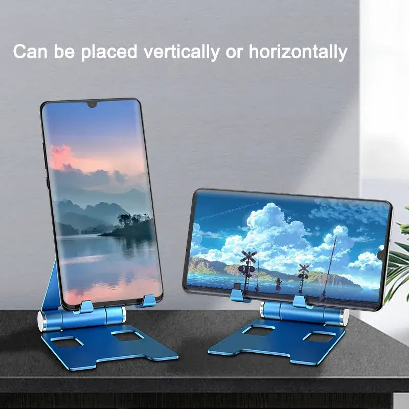 a phone and tablet stand on a table
