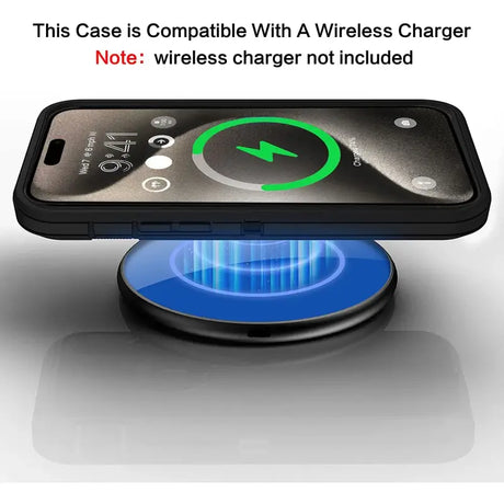 A phone with a wireless charger on it