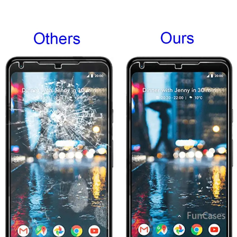 two phones with broken screen and broken glass on them