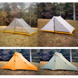 the tent is set up in four different colors