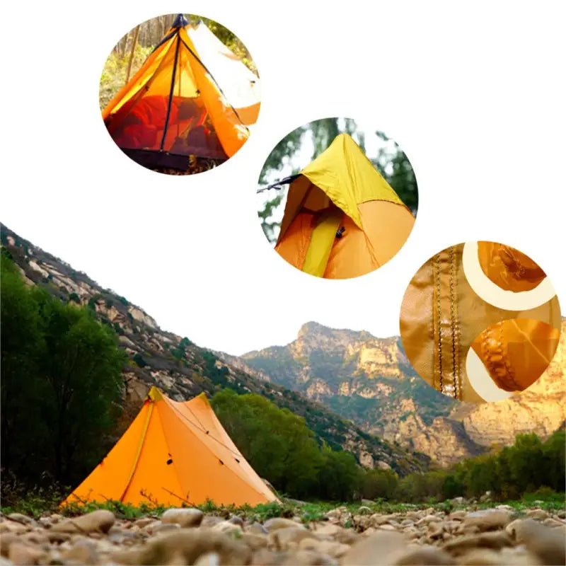 a group of tents are set up in the mountains