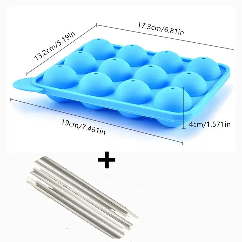 a picture of a blue ice tray with a straw and a straw in it