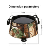 a picture of a camo bucket with dimensions