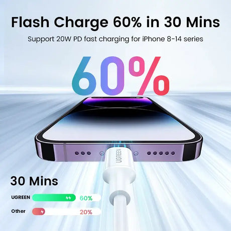 There is a picture of a phone charging with a charger attached