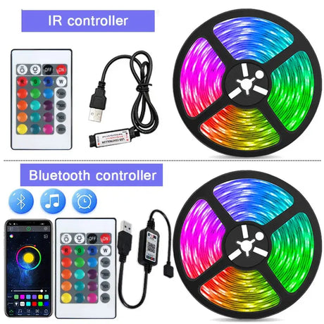 A picture of a set of two different color changing led strips