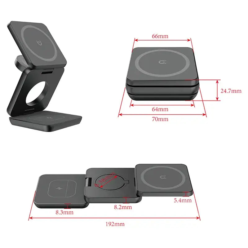 a picture shows the size of a phone holder and a stand