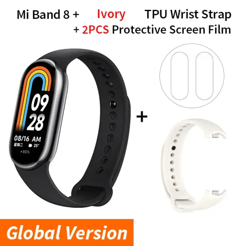 A picture of a smart watch with a wrist strap and a global version