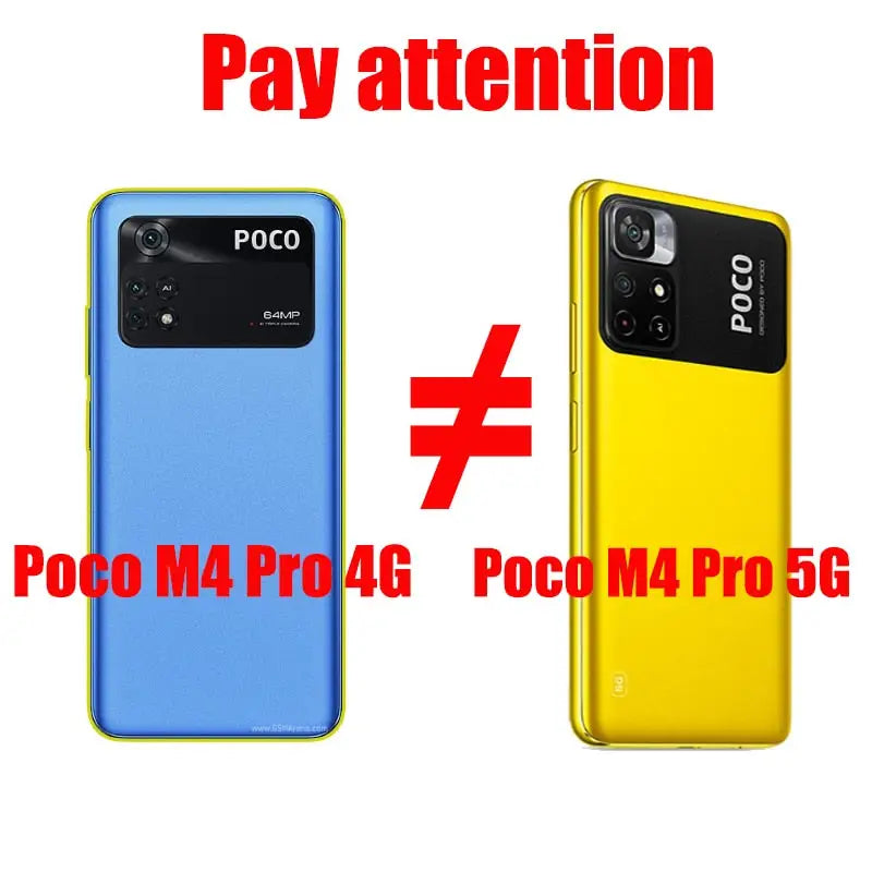 a picture of two phones with pay attention and poco n4 pro4g