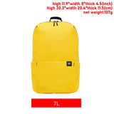 a picture of a yellow backpack with a black handle