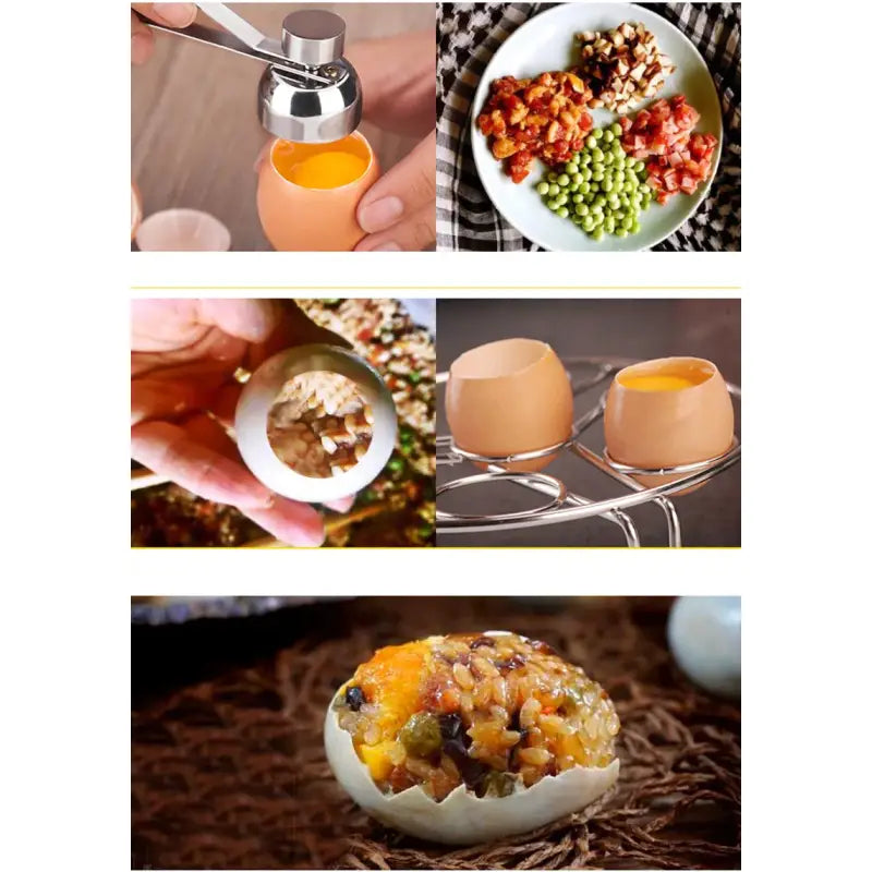 several pictures of a person is making a meal with eggs