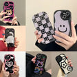 Several different pictures of a woman holding a cell phone case