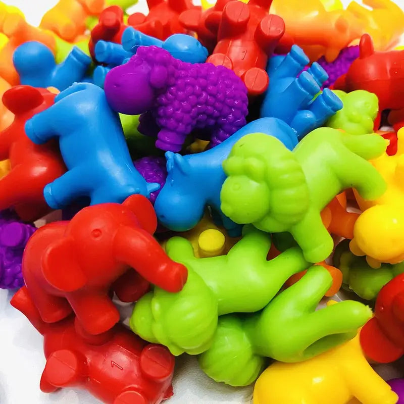 a pile of colorful plastic dog toys