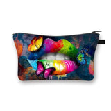 a colorful makeup bag with a butterfly on it