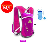 a pink backpack with a water bottle and a water bottle