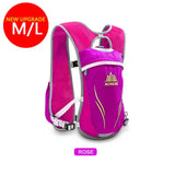 a pink backpack with a white and purple logo on it