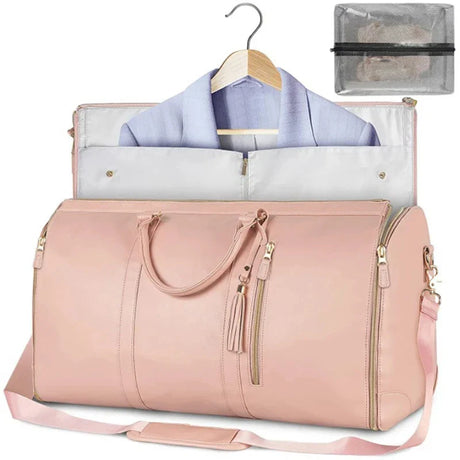 a pink bag with a white shirt and a pink purse