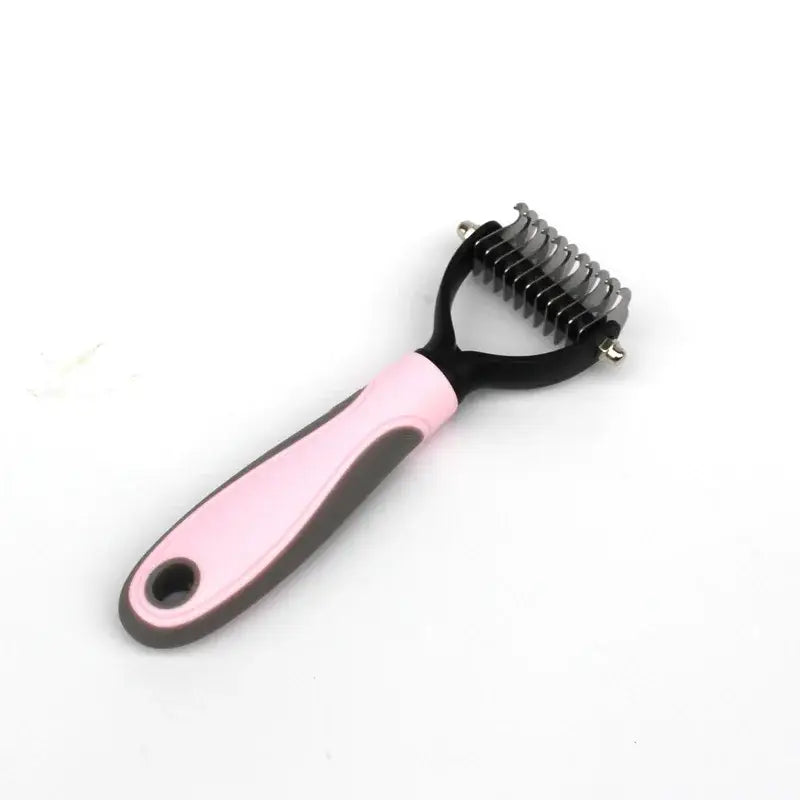 a pink and black hair brush with a black handle