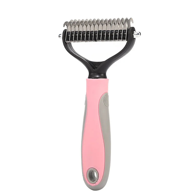 a pink and black hair brush with a black handle