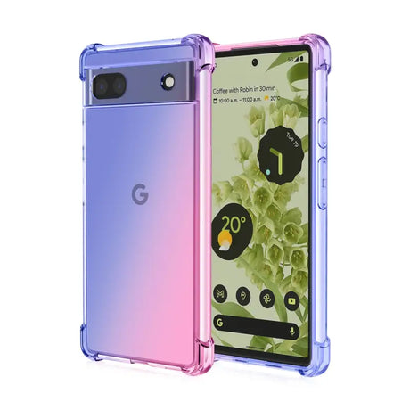 the back of a purple and pink google pixel case