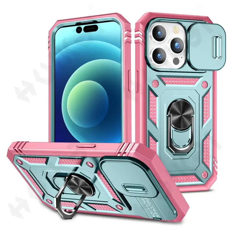 The pink and blue iphone 11 case with a ring holder