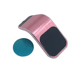 a pink and blue nail polish with a black base