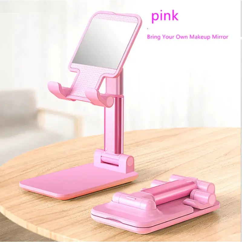pink phone stand with mirror