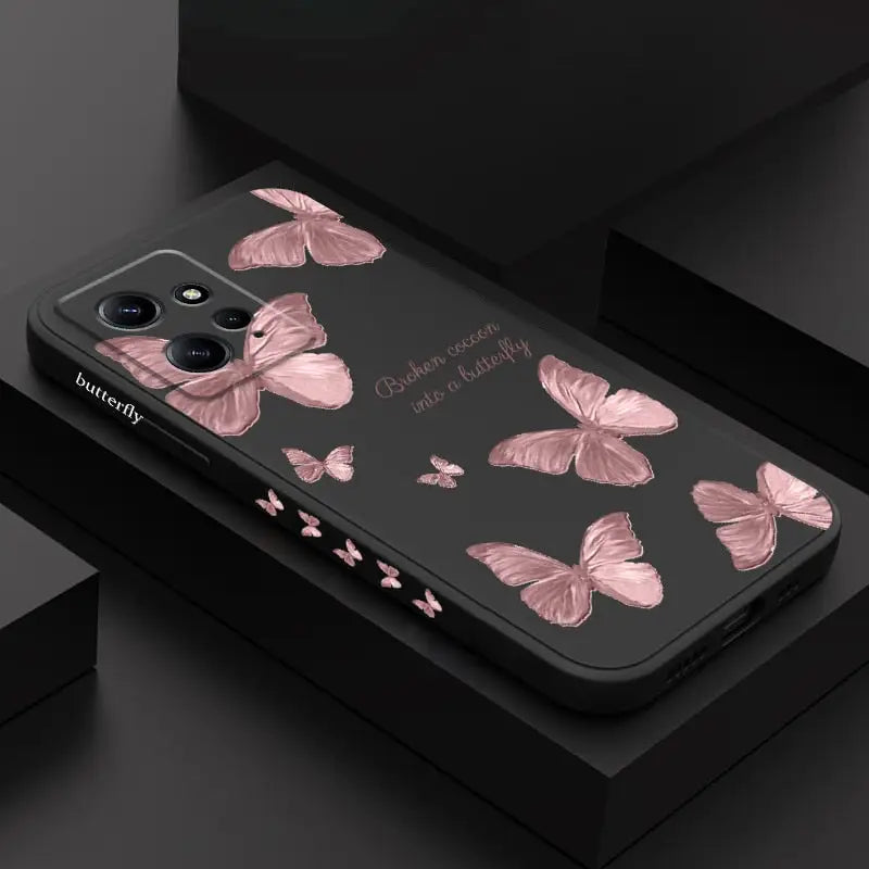 a pink butterfly phone case with the words, `’’ and’’ ’
