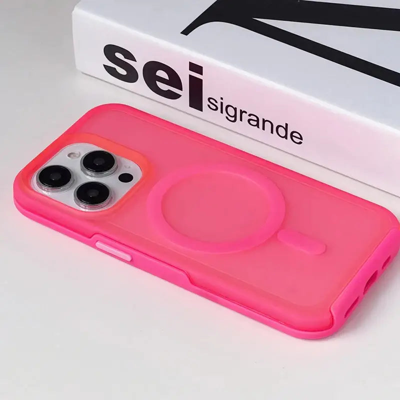 a pink case with a camera on it