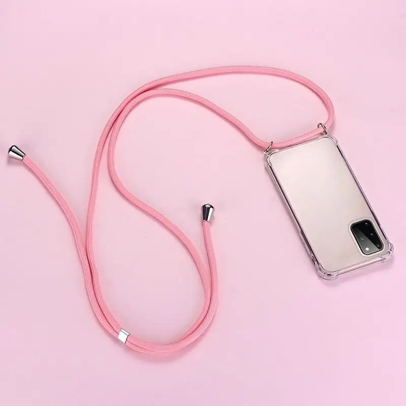 a pink cord with a silver phone on it