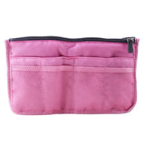 a pink cosmetic bag with a zipper closure
