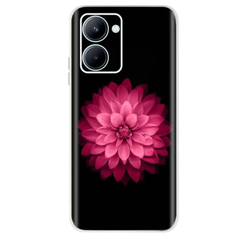 pink flower on black phone case