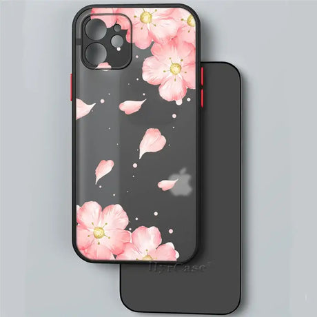 The pink flowers on black phone case