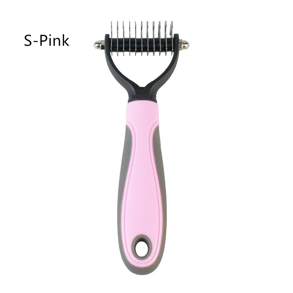 a pink hair brush with a black handle