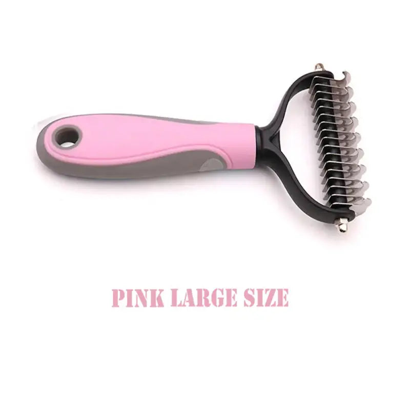 a pink hair brush with a black handle