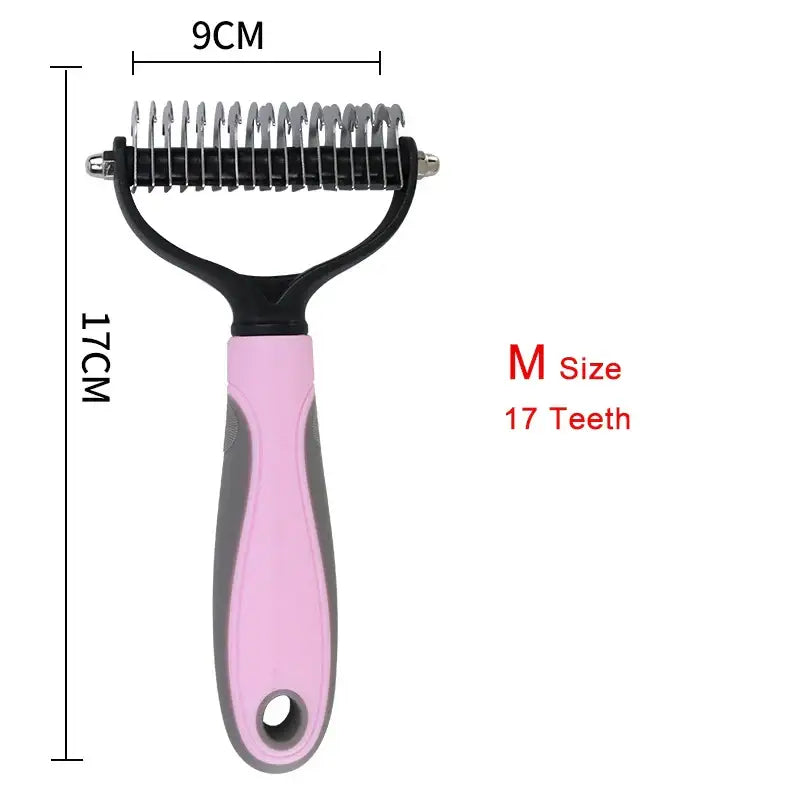 a pink hair brush with a black handle