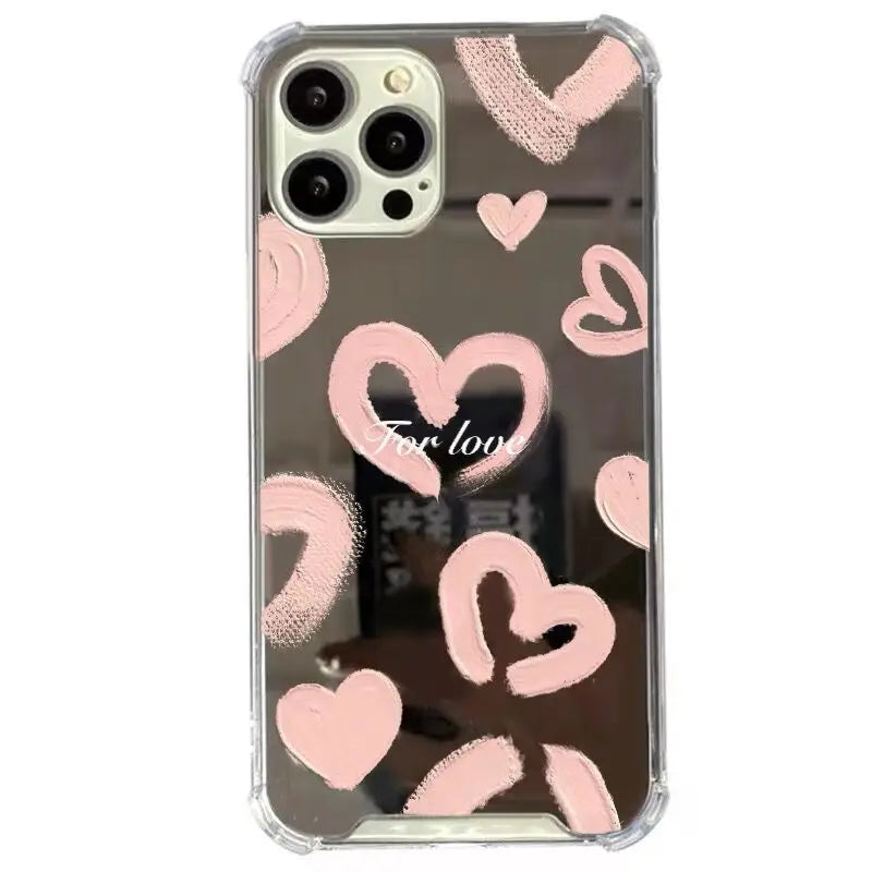 Luxury Lips | Love | Heart Mirror Pattern Phone Case For iPhone 11 13 Pro Max 12 14 15 Pro Max 7 8 Plus Make Up Mirror Silica Gel Back Cover
