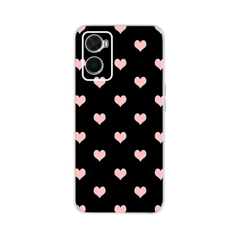 a black and pink heart pattern phone case with a white background
