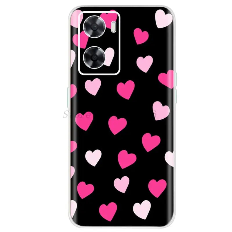 pink hearts on black phone case
