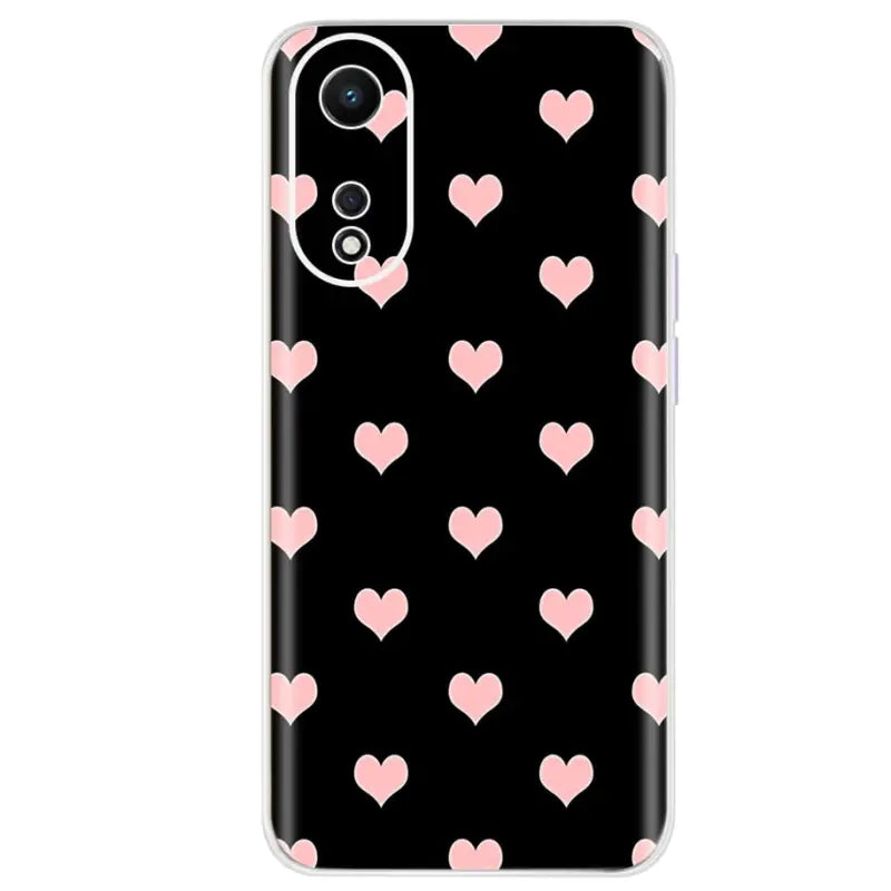 pink hearts on black phone case