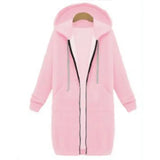 a pink coat with a hoodie and a zipper