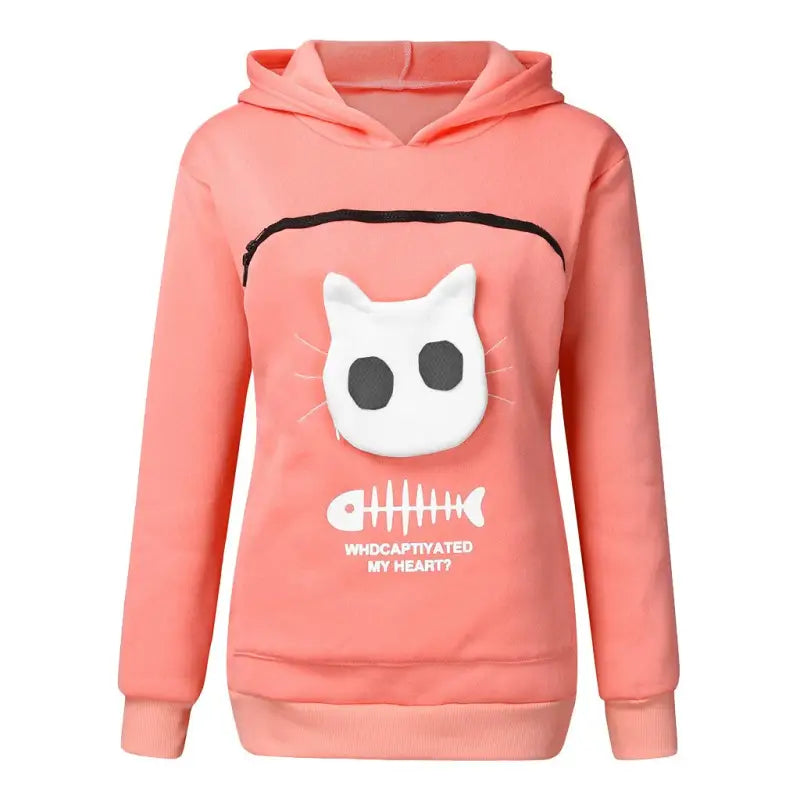 a pink hoodie with a cat on it