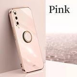 the pink iphone is shown with a gold case