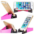 a pink phone stand with three different angles