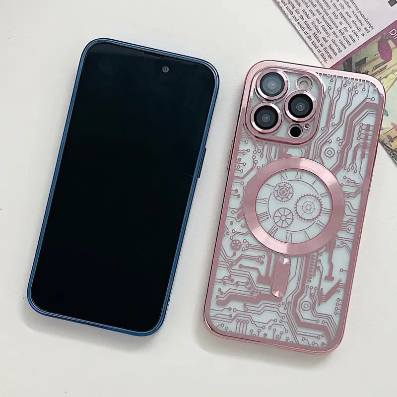 a pink iphone case with a camera on top