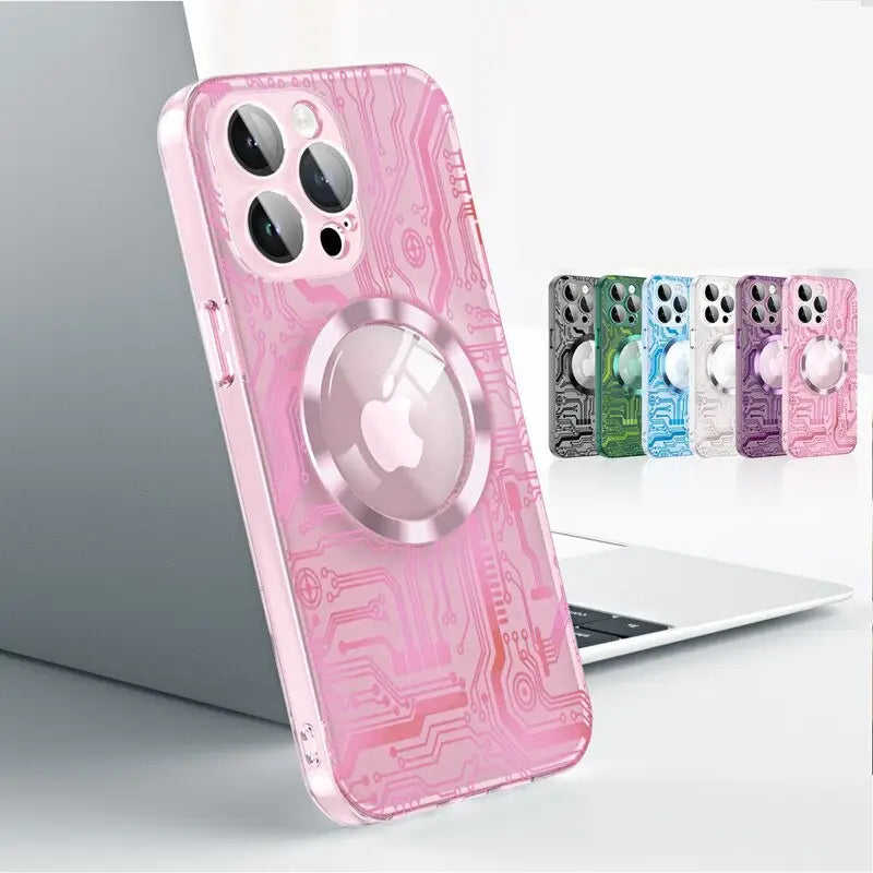 a pink iphone case with a computer on it