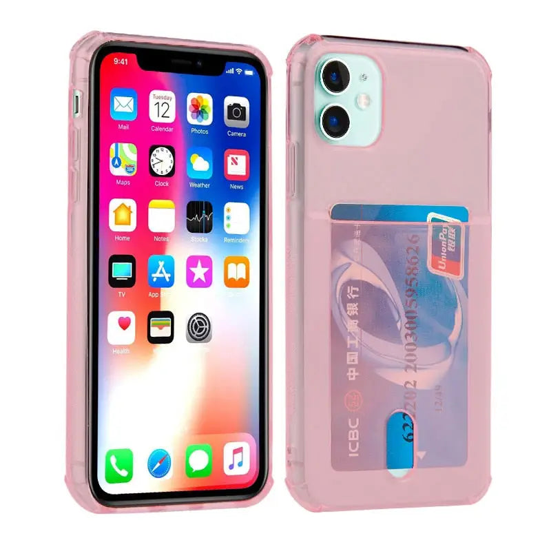 the iphone 11 case is pink with a credit card slot