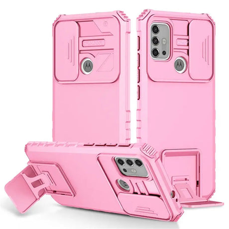 the pink iphone case is shown with a phone holder